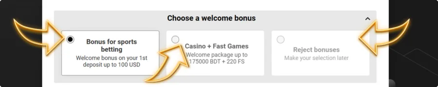 Choose a welcome bonus